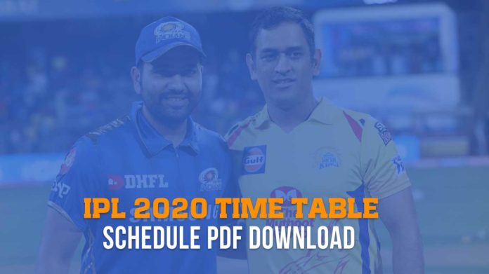 IPL 2020 time table, Schedule pdf download